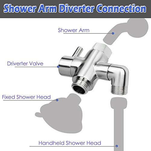 Shower Arm Diverter Valve Brass G1/2 3 Way Universal Bathroom Shower System Component Replacement for Handheld Shower Head and Fixed Spray Head, Brushed Nickel
