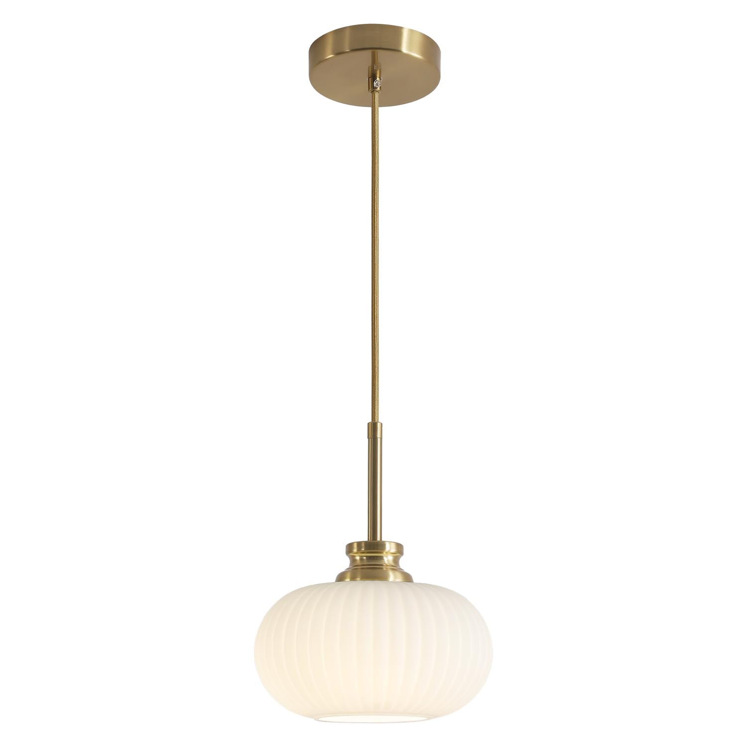 KCO Éclairage suspendu moderne du milieu du siècle vintage doré pendentif léger 7 pouces petit verre de lait suspendu luminaire antique laiton pendentif lumières îlot de cuisine