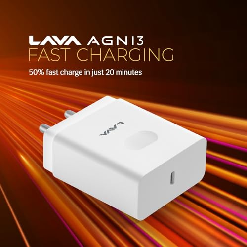 Image of Lava 66W Fast Wall Charger with PD Technology | Charging Compatible With Laptop, iPhone, Lava Agni 3, Samsung, MI, & All Android Devices | 6A Data Cable Inside Type C to C | Finger Hold Design (White)