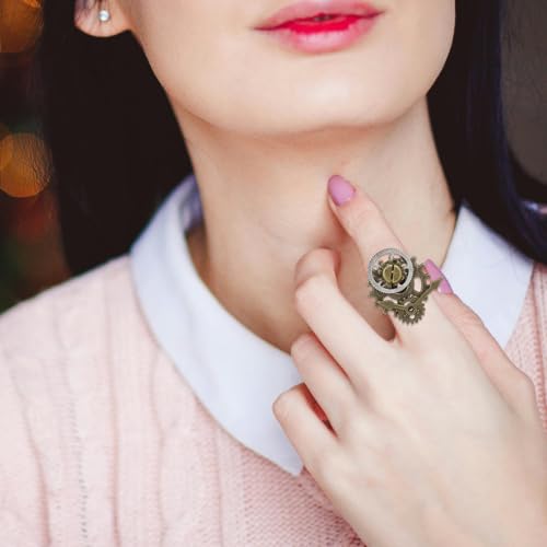 Steampunk Ring 2 Stück Vintage Uhr Zahnrad Design Kreative Metall Fingerringe Für Herren Damen Punk Schmuck Geschenk – Bild 6