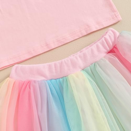 Image of Toddler Girl Birthday Outfit 2 /3 /4 /5 /6 Print Short Sleeve Shirt 2nd /3rd /4th /5th /6th Tutu Skirt Summer Clothes