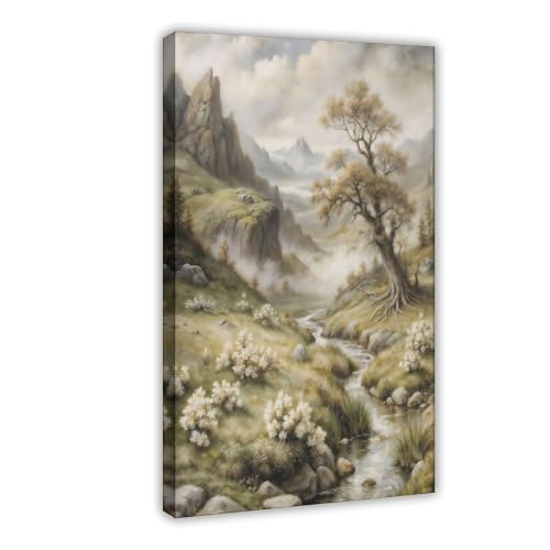 ANFOTCM Poster su tela con paesaggio estivo nordico della valle delle montagne norvegesi, decorazione artistica da parete per camera da letto, ufficio, cucina, regalo, 30 x 45 cm