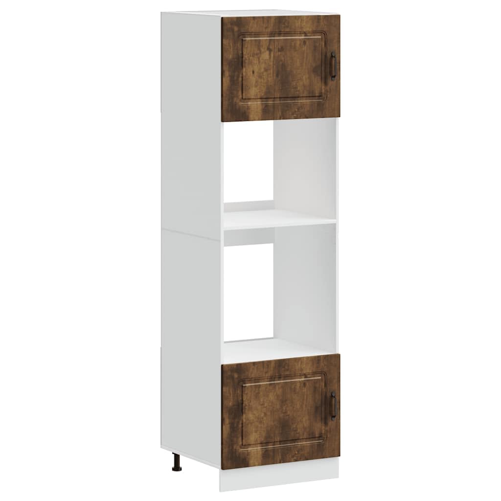 Kalmar - Set di 2 mobili da cucina in legno di rovere affumicato, 60 x 57 x 207 cm, con piedini regolabili, salvaspazio, per cucina e forno