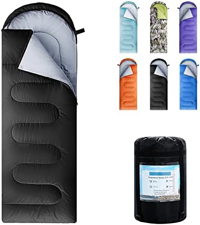 ORTHOMTEX Sleeping Bags for Adults,Kids & Girls-Warm & Cold Weather Lightweight Waterproof Sleeping Bag Backpack with Compact Bag,Great for 3-4 Seasons Hiking,Camping (Black/Left Zip)