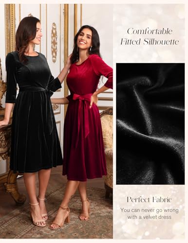 Image of DRESSTELLS Velvet Cocktail Dress for Women, 2023 Fall Vintage A-Line Elegant Velvet Dress, 3 /4 Sleeves Winter Formal Dress