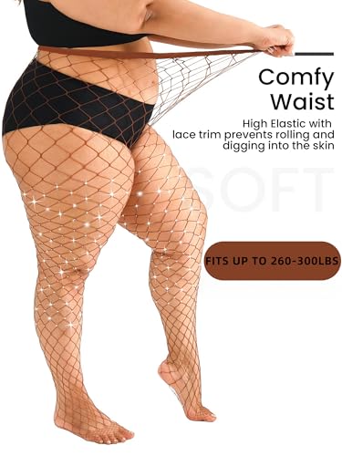 Image of Plus Size Fishnet tights Glitter stockings Sparkly Pantyhose Leggings for women-Big Mesh
