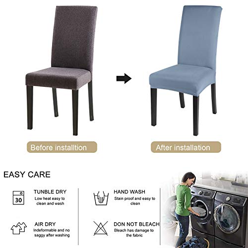 Searchi Dining Room Chair Covers Set Of 6, Stretch Solid Color Parsons Chair Slipcovers Spandex Removable Washable Kitchen Chair Protector Cover For Dining Room, Hotel, Ceremony (Gray Blue) #TOP2