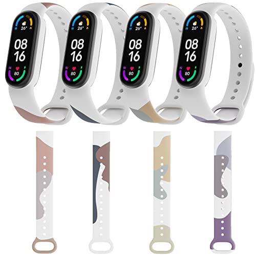 ESeekGo Replacement Strap Compatible with Xiaomi Mi Band 5 Bands/Xiaomi Mi Band 6 Bands/Amazfit Band 5 Bands, Impressionist Pattern Silicone Adjustable Sport Wristband Women Girls Boys Kids, 4 Pack
