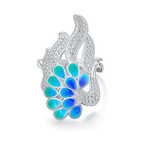 RMREWY Sterling Silver Peacock Ring Dainty Peacock Wrap Rings Animal Jewelry Anniversary Birthday Gifts for Women Mom Girlfriend, Sterling Silver, Cubic Zirconia Cover