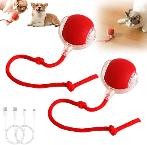 2PCS Electric Interactive Rolling Ball Speedy Tail Cat Toy 360° Smart Automatic Rolling Pet Ball Cat Dog Toy, Moving Cat Ball with Tail, Fast Roling Dog Toys for Small Dogs Two Speed Adjustment