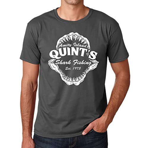 AW Fashions Quints Shark Fishing Amity Island Jaws Funny 70s Movie Premium Mens T-Shirt (Charcoal X-Large)