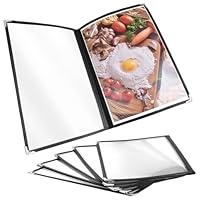 QWORK® 5 stück schwarze menükartenhalter im a4-format, doppelt faltbare doppelansicht speisekarte, für restaurants, hotels, bars, hochtransparentes pvc-material, metallkante