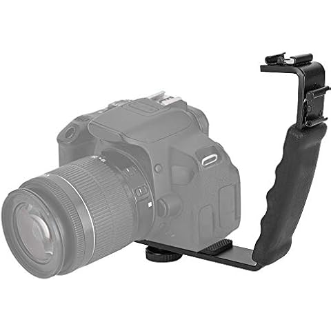 Oumij Camera Flash L-Bracket, Dual Hot Shoes Holder Mount Adapter DV Microphone LED Light, Dual Hot Shoes Holder Flash Bracket Screw Mount, 1/4" Tripod Adapter Mount DV Microphone LED Light Cover