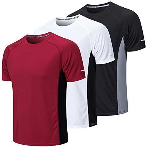 Cimic 3 Piezas Camiseta Deporte Hombre Camiseta Running Hombre Camisetas Manga Corta Hombre Ropa Deportiva Transpirable Basica Para Gym Gimnasio 20412-Black White Red-S