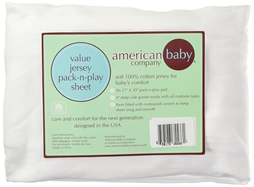 Image of American Baby Company 100% Natural Cotton Fitted Pack and Play Sheet 39 inch x 27 inch - Soft & Breathable Pack N Play Sheet for Playpen, Playard & Mini Crib Mattress, Snow White, for Boys & Girls