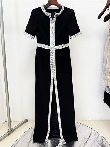 Women's 2025 Designer Party Dress Short Sleeve Luxurious Diamonds Beaded Long Maxi Dresses Elegant Formal Prom Gown3