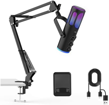 Gaming Microphone, USB Condenser Mic for PC, PS4/5 and Mac, Noise...