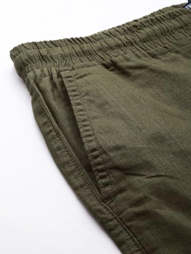 Image of The Indian Garage Co Men Slim Fit Solid Mid-Rise Elasticated Linen Jogger Trouser