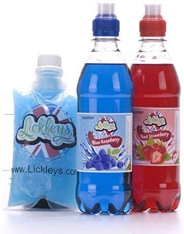 Twin Pack Blue Raspberry & Strawberry (2 x 500ml Bottles) Concentrated Slush Puppy Syrup with 5 x Slush Maker Pouches Slush Puppy/Puppie Style iced Drinks