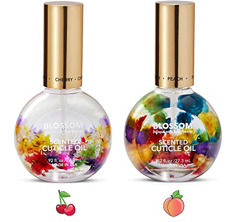 Blossom Hydrating, Moisturizing, Strengthening, Scented Cuticle Oil, Infused With Real Flowers, Made In Usa, 1.84 Fl Oz, 2 Pack Bundle, Cherry/Peach #TOP26
