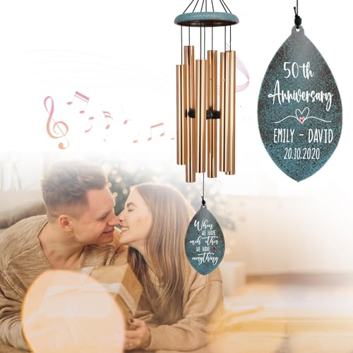 Image of ASTARIN Personalized 20th 50th Anniversary Wind Chime, Happy Anniversary Wedding Valentine's Day Gift for Wife Women Sister, Golden Keepsake Decorations for Parents Couples