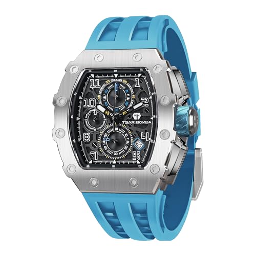 Mens Watches Quartz Watches for Men Waterproof 50M Analog Luxury Tonneau Watch Chronograph Calendar Date Men’s Dress Business Work Watch Large Square Face Wristwatch