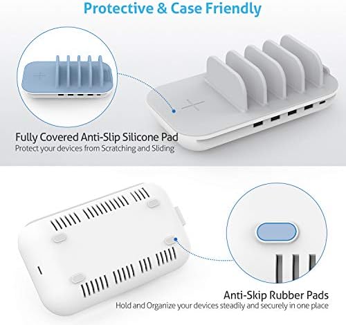 Soopii QC 3.0 60W/12A 6-Port USB Charging Station for Multiple Devices, 8 Short Charging Cables Included, I Watch Charger Holder,for Phones, Tablets, and Other Electronics