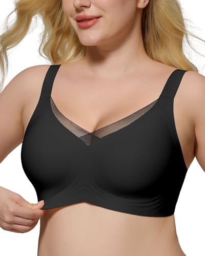 Image of HORISUN Seamless Mesh Lace Bras for Women No Underwire Wireless Bras with Support and Lift Full Coverage Deep V Bralettes