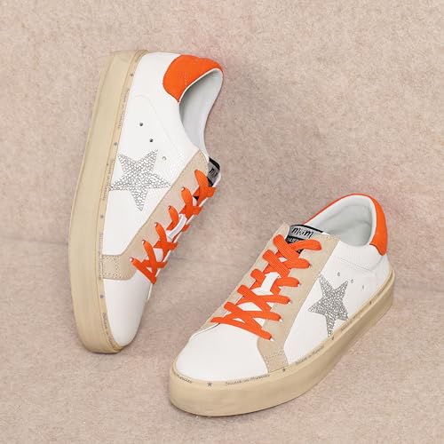 Image of Mi.iM Gaby Rubber Sole Lace-up Snake Print Suede Star Sneakers (White Orange, US Footwear Size System, Adult, Women, Numeric, Medium, 6.5)