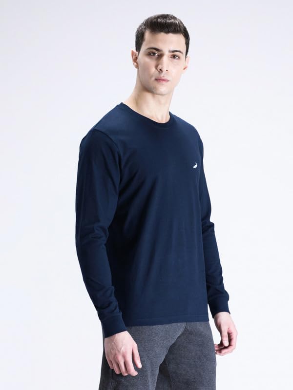 Image of CROCODILE Men Solid Sport Fit T Shirt | Round Neck | Long Sleeve | Regular Length | Basic Casual Pull On Topwear
