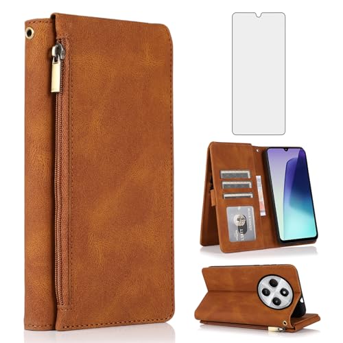 Coque pour Redmi 14C Asuwish XKLLPT Marron en cuir de protection