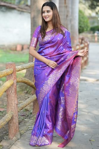 Image of SGF11 Women's Kanjivaram Pure Soft Silk Saree For Women Pure Golden Zari With Blouse Piece