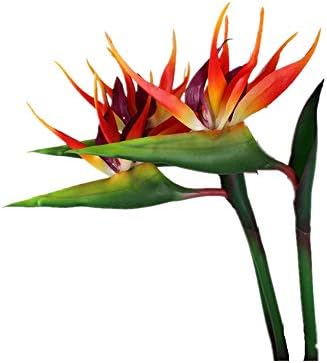 Large Bird of Paradise 32 Inch Permanent Flower ,Flower Stem 0.5 Inch ,UV Resistant No Fade Flower Part is Made of Soft Rubber PU,Artificial Flower Plants for Home Office 2 Pcs (Orange red)
