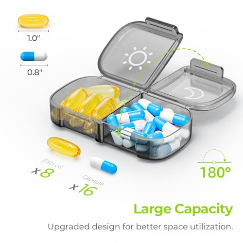 Image of AUVON XL Weekly Pill Organizer 2 Times a Day, Pill Box 7 Day with One-Side Large Openings for Easy to Use, Gray AM PM Pill Case for Medication, Vitamins, Fish Oils, Supplements