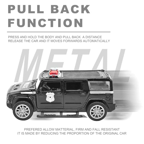 Image of VGRASSP 1:32 Scale Mini Die Cast SUV Police Car Toy for Kids with Pull Back Action - Off-Road Scale Model with Rubber Tires, Realistic Design Openable Doors - Color As Per Stock