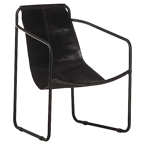 Sillón de piel auténtica de estilo vintage con acabado negro, diseño industrial con marco de hierro, fácil montaje y asiento cómodo
