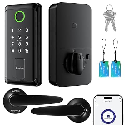 Keypad Door Lock with Handle,Keyless Entry Door Lock, Electronic Digital Keypad Deadbolt with App, Keyless Entry Fingerprint Lock Auto Lock & One Touch Locking, Front Smart Door Handle Sets