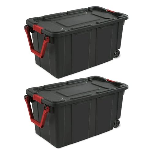 RUJIPO JUANMAO 40 Gallon Black Plastic Wheeled Industrial Storage Box,Set of 2Q
