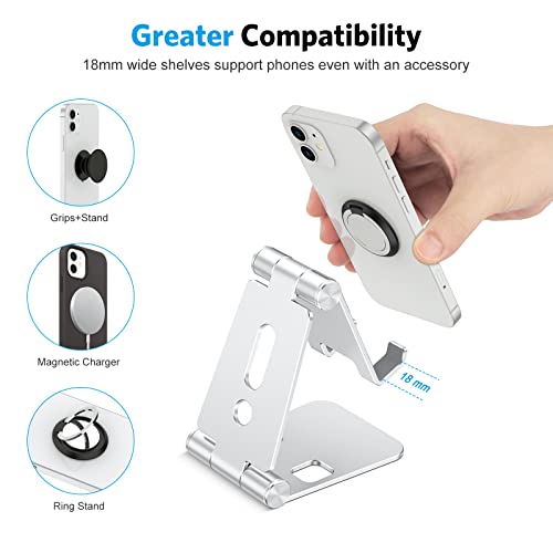 Omoton Foldable Cell Phone Stand, C4 Portable Aluminum Phone Holder, Adjustable Phone Dock Cradle Compatible With Iphone 14/13/12/11 Pro Max, Samsung Galaxy, Small Tablets And Other Phones, Silver #TOP6