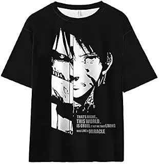 WRTY 進撃の巨人 グッズ 半袖 メンズ Tシャツ 夏服 リヴァイ兵長 ミカサ・アッカーマン 人気 アニメTシャツ 速乾 冷感 柔らかい 快適 カジュアル おしゃれ ティーシャツ (A,L)