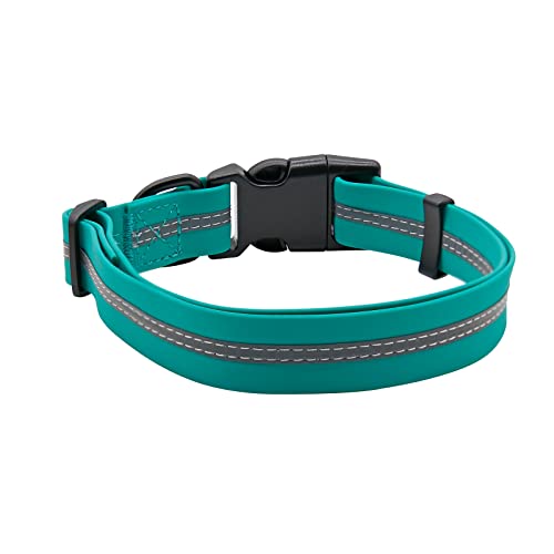 Image of Nimble Reflective Waterproof Dog Collar Adjustable Odor Resistant Easy Clean Pet Collar for Small Medium Large Dogs Night Walking Outdoor Rainy Use (Large (15.35 inch-24.8 inchinches), Emerald Green)