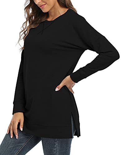 BETTE BOUTIK Women's Drop Long Sleeve Sweatshirts Casual Crewneck Tunic Tops Sweartshirts With Side Slits S-3XL