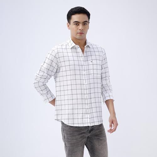 Image of BASICS Cotton-Linen Blended Men's Shirt | Slim Fit | Everyday Smart Casual Wear | Full Sleeve