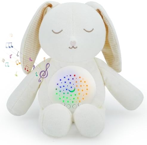 Baby White Noise Hatch Sound Machine & Lullaby Crib Soother - Bunny Stuffed Animal Night Light Projector, 5 x 6 x 8.5 Inches Sleep Soother Infant Gift for Newborn 0-6 Months