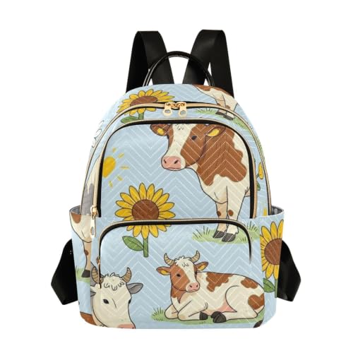 Sac à dos quotidien Wudan S-M au motif imprimé de vache florale mignonne