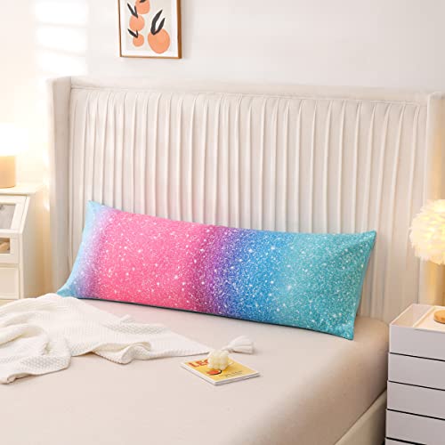 Ntbed Pink Blue Glitter Body Pillow Cover Starlight Sparkling Gradient 100% Brushed Microfiber Pillowcase With Envelope Closure For Kids Boys Adults,(20"X54",Multi) #TOP1