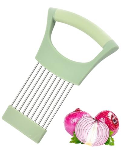 TPZORJX Porte Tranche Oignons,Coupe Citron,Inoxydable Alimentaire Tranche Assistant avec Housse de Protection pour Pommes Terre Viande Oignons Légumes(Vert)