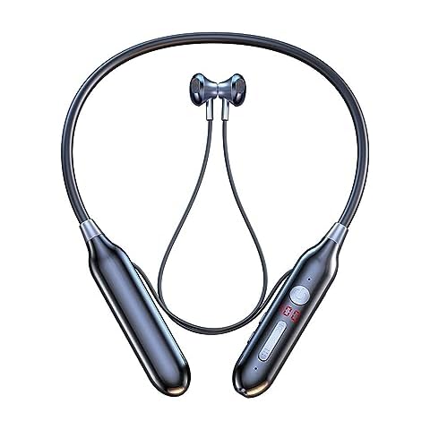 CHUYI Wireless Bluetooth Neckband Headphone, Ergonomic Hanging Neck Magnetic Attraction Earphone with TF Port, Sports Foldable Headset with Voice Control, 3.5mm Audio Output Port Cover