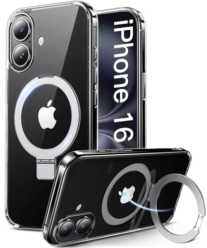 Image of Vihibii for iPhone 16 Clear Case with Magnetic Ring Stand, Compatible with MagSafe, [Anti Yellowing] Shockproof & Scratch Proof & Transparent, Silm Back Cover for iPhone 16 6.1 inch, Clear
