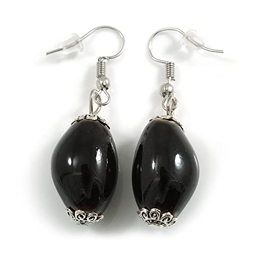 Boucles d'oreilles pendantes en forme de gland en céramique noire – 45 mm de long, taille unique, Céramique